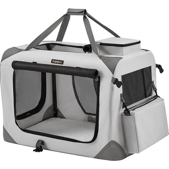Cage pour chien L en tissu Oxford avec poignées, gris fumé