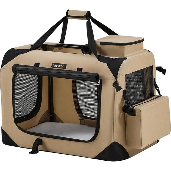 Cage pour chien M en tissu Oxford avec poignées, brun camel