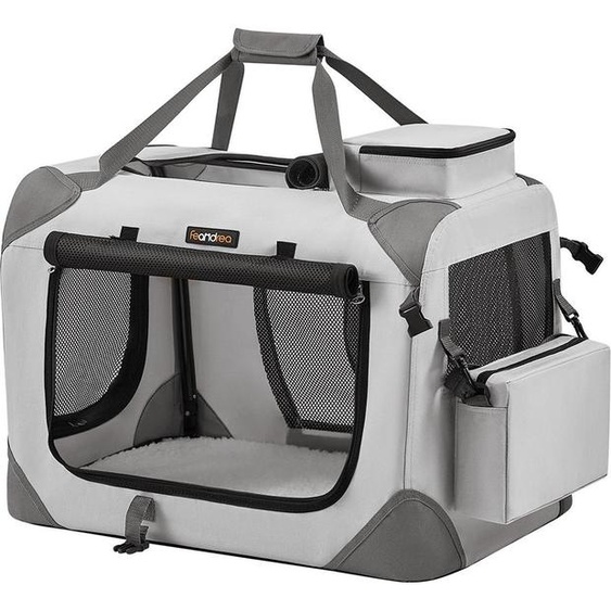 Cage pour chien M en tissu Oxford avec poignées, gris fumé