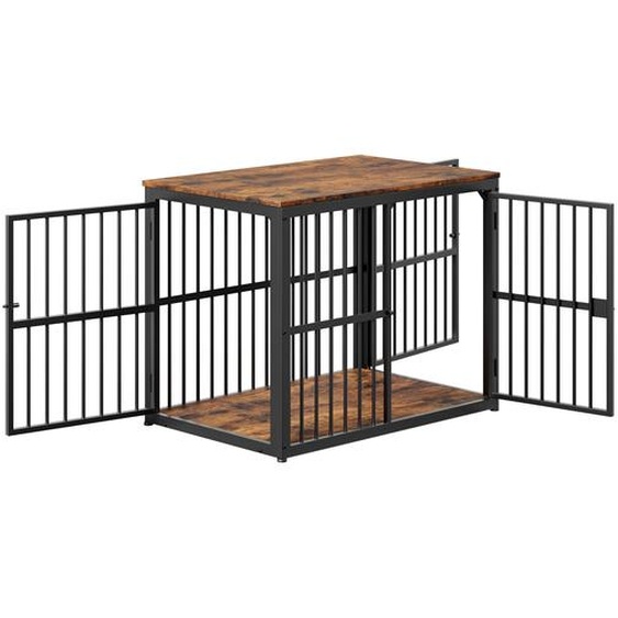 Cage pour chien, meuble avec 3 portes, meuble TV ou table de chevet 2-en-1, plateau résistant à leau, système modulable, dimensions extérieures : 84 x 56 x 66 cm
