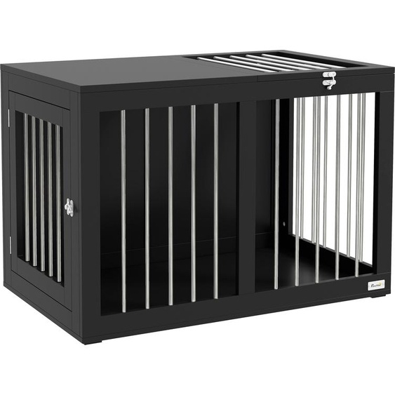 Cage pour chien PawHut pour la maison, niche pour chien, cage pour animal de compagnie de taille moyenne, box pour chien avec portes, maison pour chien, cage de transport, noir, 80 x 50 x 56,5 cm