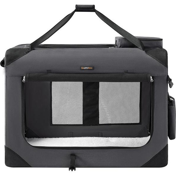 Cage pour chien, pliable, cadre métallique avec poignées, gris