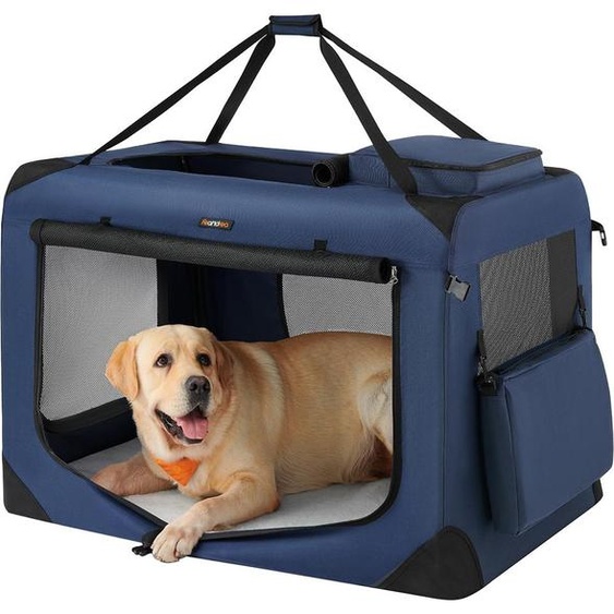 Cage pour chien, pliable, en treillis métallique, bleu foncé