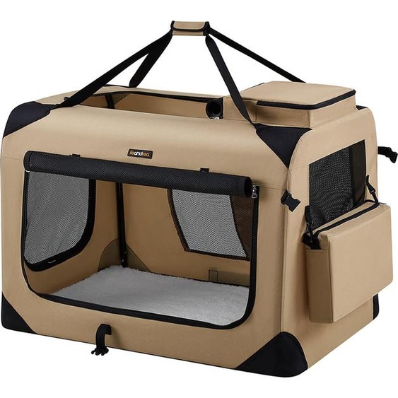 Cage pour chien XXL en tissu Oxford avec poignées, brun camel