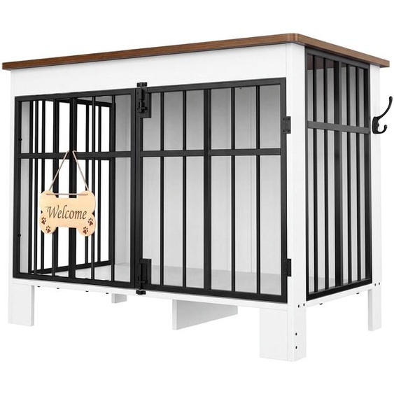 Cage pour chien YITAHOME, modèle pour intérieur, 85 cm, double porte, blanc et marron