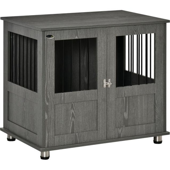 Cage pour chiens PawHut pour la maison, cage pour animaux domestiques, niche pour chiens à lintérieur avec serrure, porte magnétique, maison pour chiens avec fenêtre, box pour chiens de petite et moyenne taille, gris, 85 x 55 x 87 cm