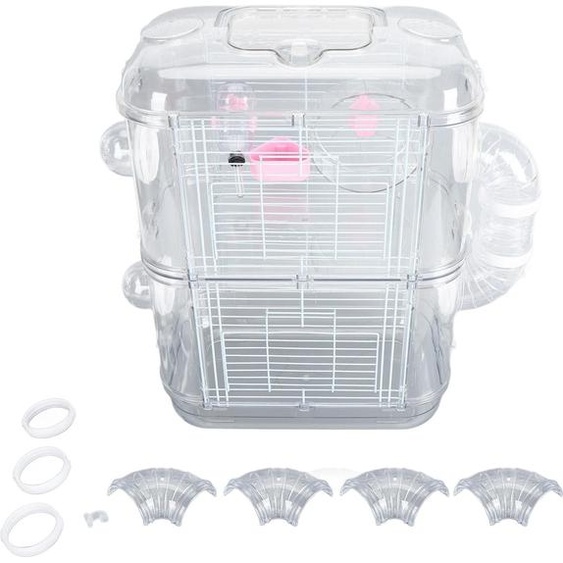 Cage pour hamster Double couche de fil de fer Amusant Souris interactive Petit Animal Château avec bouteille deau et roues 2 couches