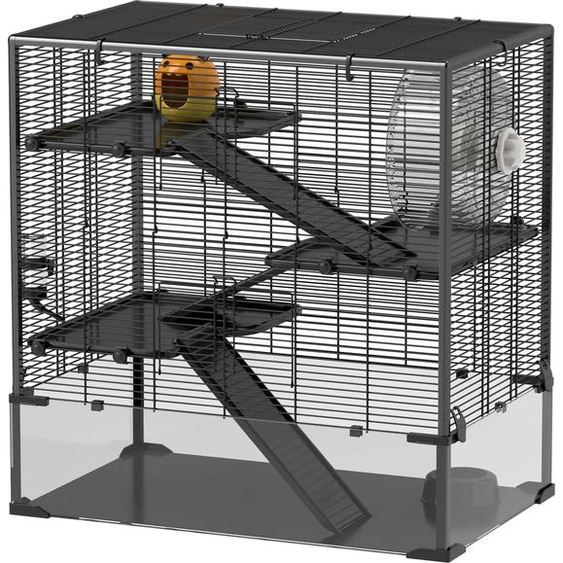 Cage pour hamsters nains, cage pour rongeurs à 4 niveaux avec fond en verre, niche, roue dexercice, rampes, mangeoire, cage pour petits animaux Cage pour hamsters nains 78,5 x 48,5 x 80 cm Noir