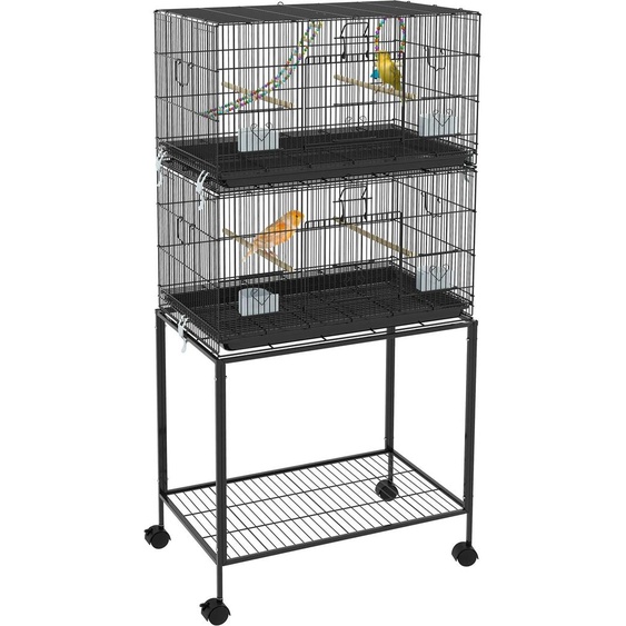 Cage pour oiseaux - 77x46x45 cm - Acier, bac de fond en PP - Pour perruches & perroquets - Noir