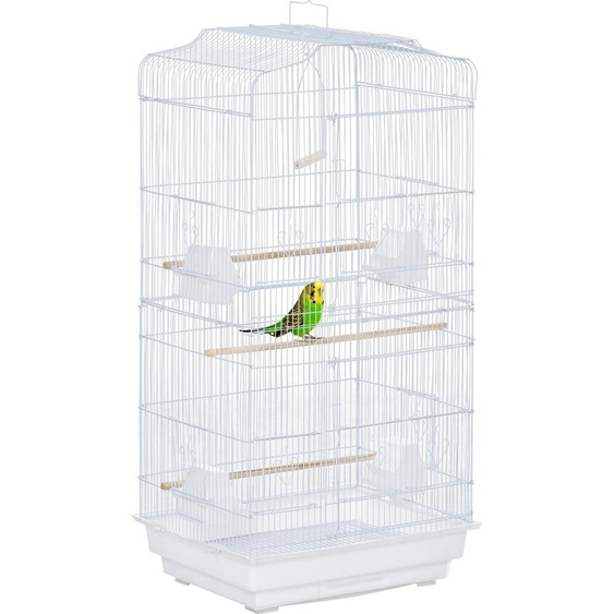 Cage pour oiseaux - Cage pour oiseaux - 47,5×36×91 cm - Fer - Portes, mangeoires et bac de fond - Blanc