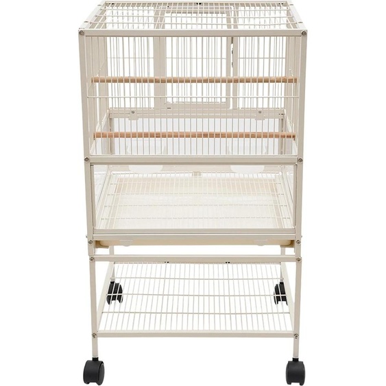 Cage pour oiseaux - Cage pour perroquets - Acier au carbone - 48,5 x 46 x 83 cm - 4 roulettes (2 avec frein) - Tiroir extractible - Autoportante - Taille L - Blanc