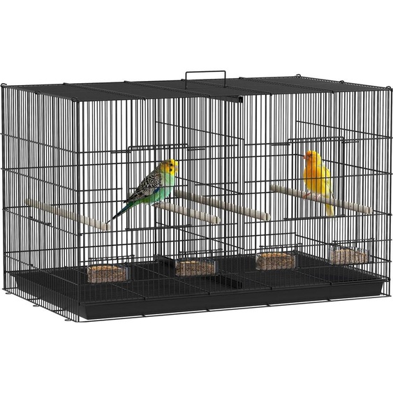 Cage pour oiseaux - Mobile avec cloison - Construction en acier, fond en PP - Dimensions 94 x 57 x 57 cm - Pour perroquets et canaris - Noir