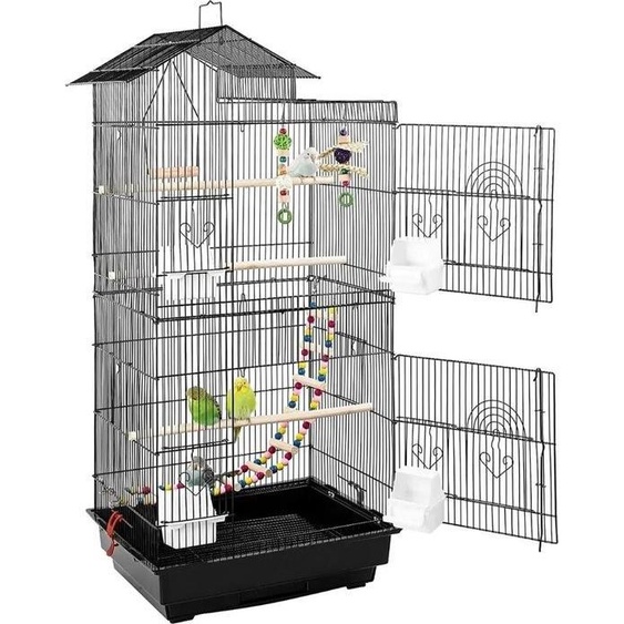 Cage pour perroquets - Cage pour perruches - Grande cage pour oiseaux dintérieur - Volière - Jouets pour oiseaux - Accessoires inclus - Cages pour oiseaux - Noir