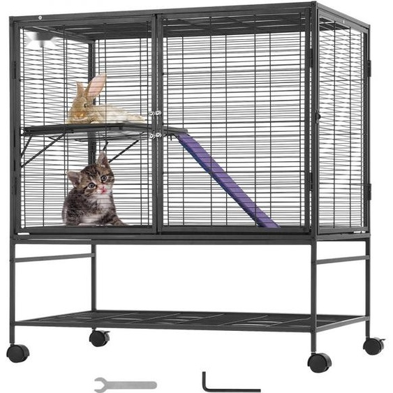 Cage pour petits animaux à 2 étages - cage pour furets avec plateau et rampe - 92x58x100 cm - optimale pour furets et autres petits animaux