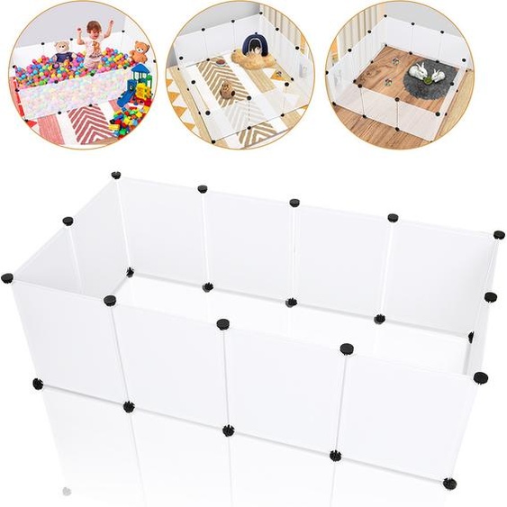 Cage pour petits animaux Enclos DIY à structure variable Grille en plastique 12 pièces 35x45 cm Blanc