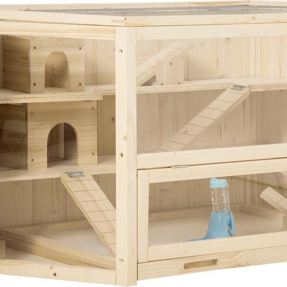 Cage pour petits animaux Fortuna Lai Cage pour rongeurs Cage pour hamsters avec rampe, balançoire, cage rabattable, bac amovible, bois de sapin 115 x 60 x 55 cm