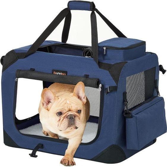 Caisse pliable pour chiens Feandrea, caisse de transport pour chiens, M, sac pour chiens, tissu Oxford, tissu filet, respirant, portable, cadre métallique, avec poignées, poches,