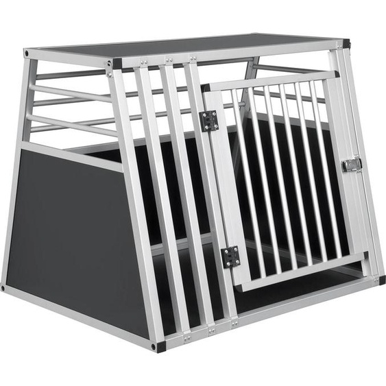 Caisse pour chien pour la voiture - cage de transport pour chiens de taille moyenne - aluminium/MDF - fermeture de sécurité - base 65x80 cm, hauteur 65 cm - noir