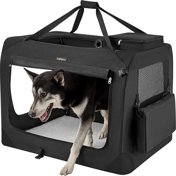 Caisse pour chiens pliable Feandrea, caisse de transport pour chiens, XXL, sac pour chiens, tissu Oxford, tissu filet, respirant, portable, cadre métallique, avec poignées, poches,