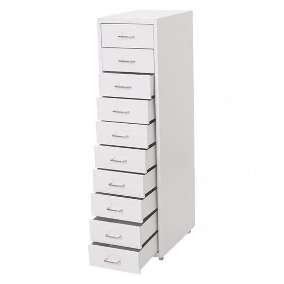 Caisson à roulettes - Boston - T851 - 10 tiroirs - Acier - Blanc - 110x28x41 cm