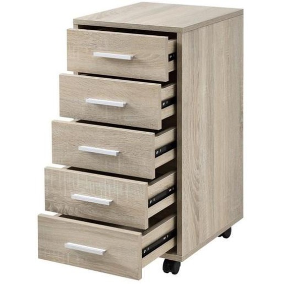 Caisson a roulettes mobile avec 5 tiroirs en MDF 63 cm beige