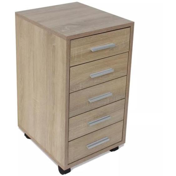 Caisson à tiroir de bureau Jaconde - Haute Qualité avec roulettes 5 tiroirs Chêne