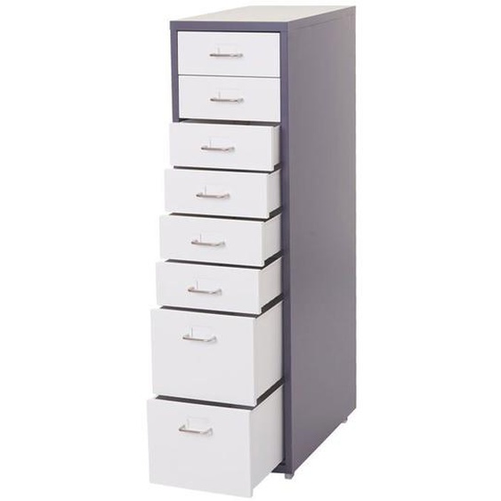 Caisson a tiroirs armoire d bureau 110x28x41 cm 8 tiroirs en acier gris fonce blanc 04_0008258
