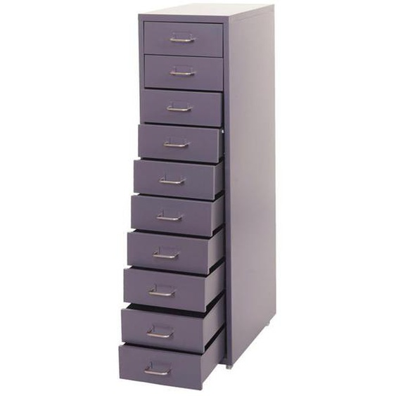 Caisson a tiroirs armoire de bureau 110 x 28 x 41 cm 10 tiroirs en acier gris fonce 04_0008256