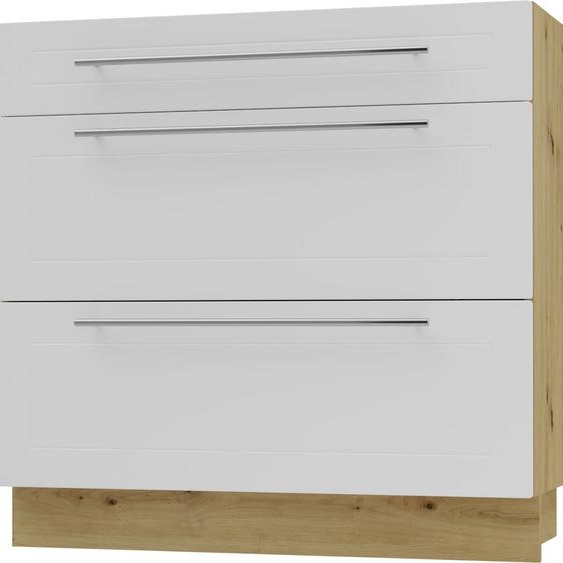 Caisson à tiroirs KVANTUM, coulisse partielle 90 cm, couleur du corps et de la façade au choix (Q-D3M/90), blanc mat, chêne artisan