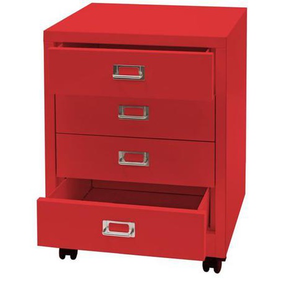 Caisson a tiroirs meuble de bureau 55 x 40 x 41 cm 4 tiroirs en metal rouge 04_0008268