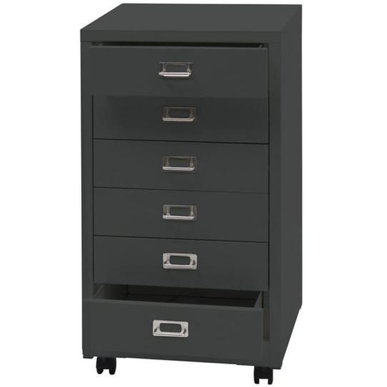 Caisson a tiroirs meuble de bureau 75 x 40 x 41 cm 6 tiroirs en acier gris fonce 04_0008273