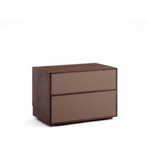 Caisson bas 2 tiroirs, noyer et cuir, Mikube
