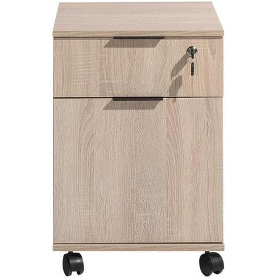 Caisson de 2 tiroirs à roulettes coloris Chêne Cambrian - longueur 41 x profondeur 41 x hauteur 61 cm