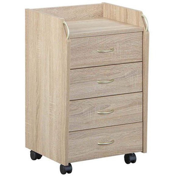 Caisson de bureau en bois coloris imitation Chêne sonoma avec 4 tiroirs  - longueur 40 x profondeur 36 x hauteur 65 cm