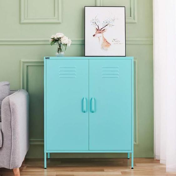 Caisson de Bureau - MAKIKA - 3 compartiments - Ventilation - Bleu Clair