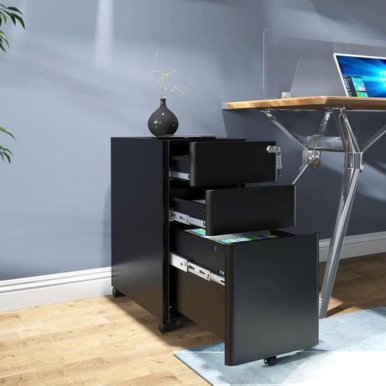 Caisson de Bureau Mobile en Acier - DWVO - 3 Tiroirs et Serrure - Noir