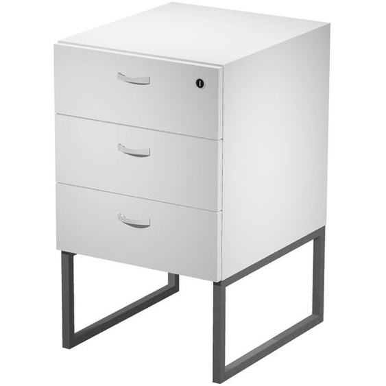 Caisson fixe 3 tiroirs Presto Blanc sur pieds cadre métal Anthracite