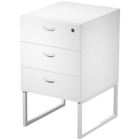 Caisson fixe 3 tiroirs Presto Blanc sur pieds cadre métal Blanc