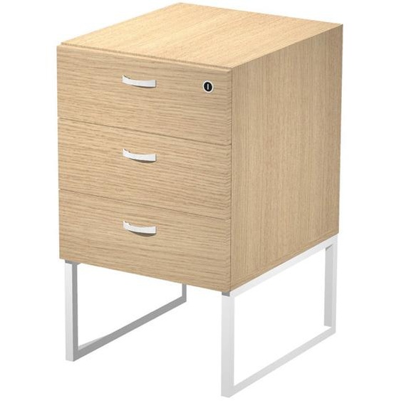 Caisson fixe 3 tiroirs Presto Chêne sur pieds cadre métal Blanc