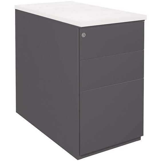 Caisson hauteur bureau métal NF Environnement Anthracite top Blanc, H.72 x L. 42 x P. 80 cm
