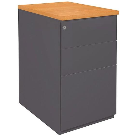 Caisson hauteur bureau métal NF Environnement - Anthracite top Chêne clair - H.72 x L. 42 x P. 60 cm