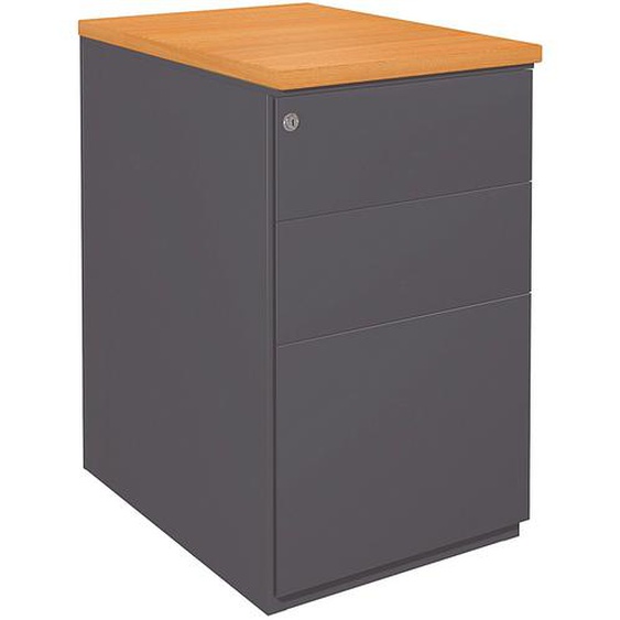Caisson hauteur bureau métal NF Environnement Anthracite top Hêtre, H.72 x L. 42 x P. 60 cm