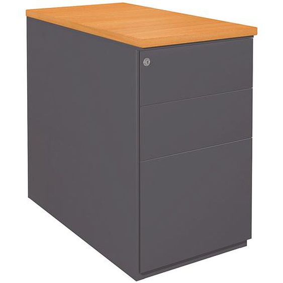 Caisson hauteur bureau métal NF Environnement Anthracite top Hêtre, H.72 x L. 42 x P. 80 cm