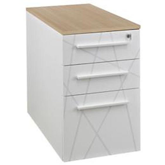 Caisson hauteur bureau Vitaly - L.42 x P.80 x H.71 cm - 3 tiroirs - Top Chêne - Corps Blanc
