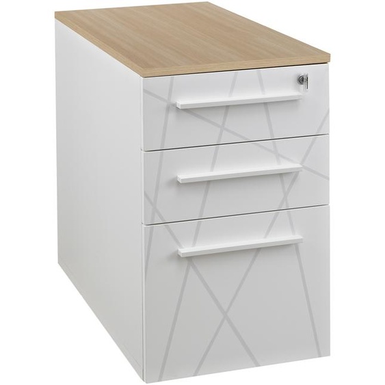 Caisson hauteur bureau Vitaly - L.42 x P.80 x H.71 cm - 3 tiroirs - Top Chêne - Corps Blanc