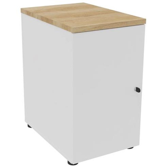 Caisson mélaminé hauteur bureau 1 porte battante L.42 x P.60 x H.72 cm - Corps Blanc - Top Chêne Nebraska