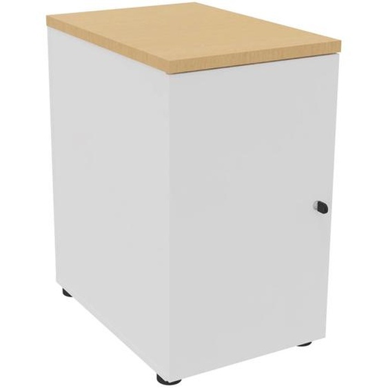 Caisson mélaminé hauteur bureau 1 porte battante L.42 x P.60 x H.72 cm - Corps Blanc - Top Hêtre