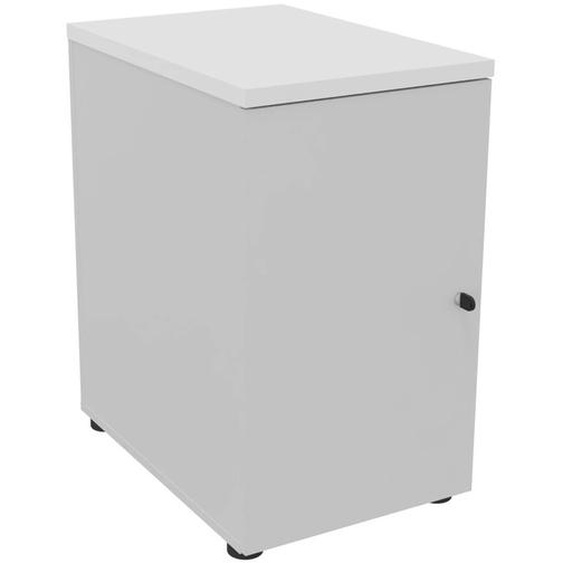 Caisson mélaminé hauteur bureau 1 porte battante L.42 x P.60 x H.72 cm - Corps Gris - Top Blanc