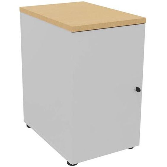 Caisson mélaminé hauteur bureau 1 porte battante L.42 x P.60 x H.72 cm - Corps Gris - Top Hêtre
