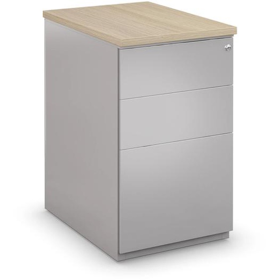 Caisson métal hauteur bureau L.42 x P.60 x H.72 cm - Corps Aluminium - Top Chêne
